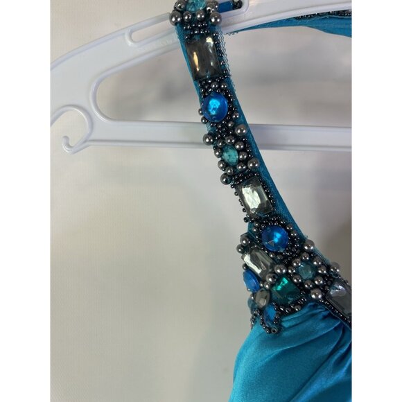 Vintage Y2K Cache Silk Satin Embellished Halter Gown Dress HOCO Prom - Picture 3 of 9